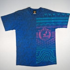 Vintage 90s Beach Gear AOP Tie Dye Size Large T-shirt Single Stitch Blue